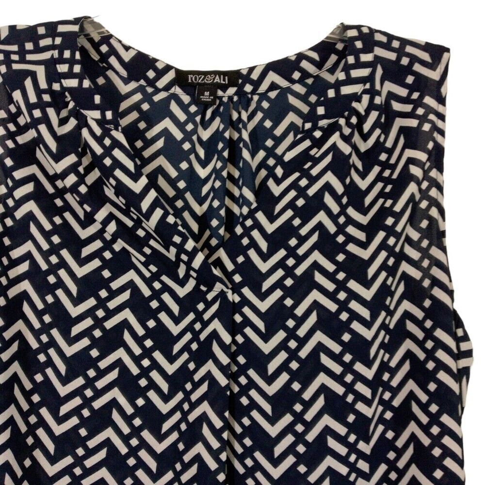 Roz & Ali Womens Med Top Navy Blue White Nautical Blouse Sleeveless Lightweight - Picture 3 of 5